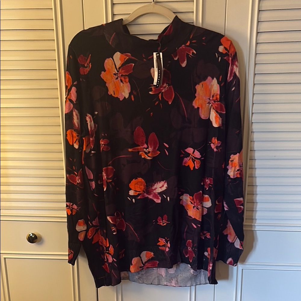 Grace Elements Blue and Black Mandarin Collar Blouse